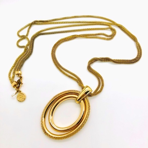 Vintage Gold Mesh Double Pendant Necklace - Picture 5 of 10